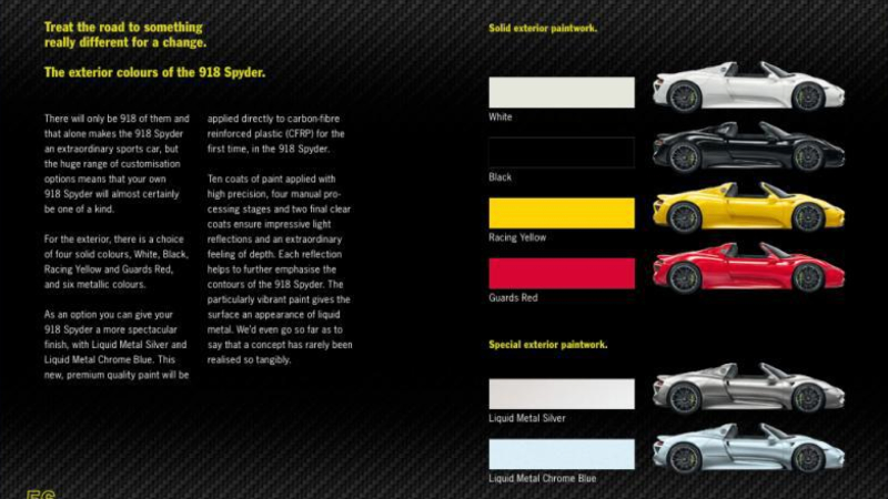Illustration for article titled Leaked Brochure Shows Off Porsche's 800 Horsepower 78 MPG Hybrid 918 Spyder